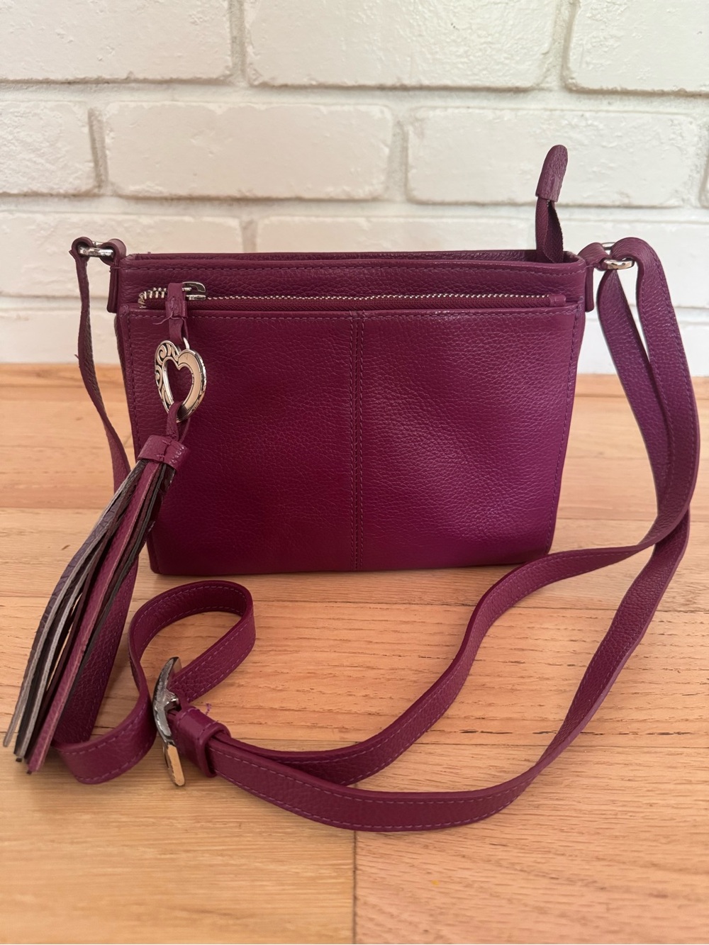 Brighton Barbados city organizer crossbody handbag plum purple leather bag